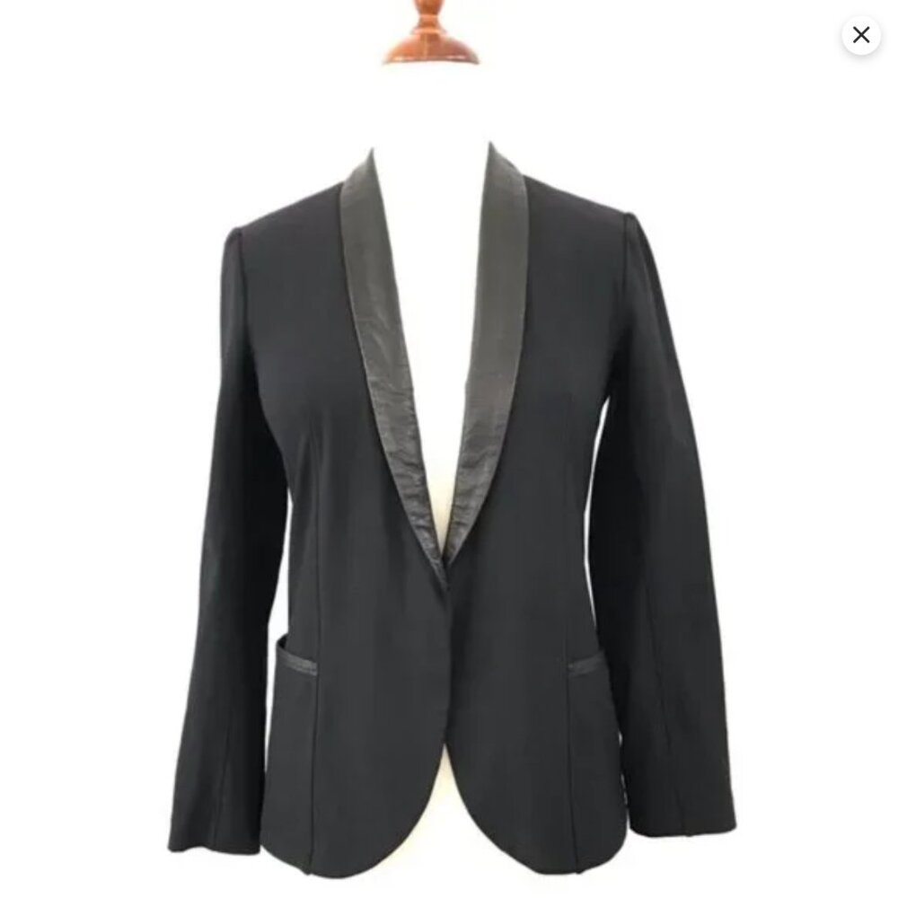ELAINEKIM Luxury Tech Stretch Leather Trim Blazer size Small